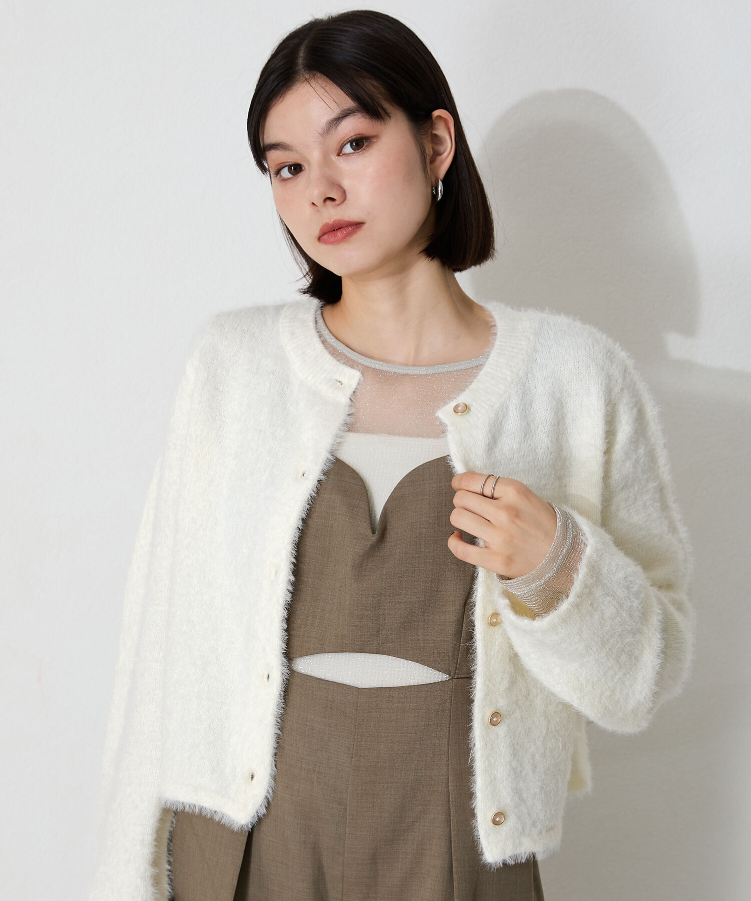 ORiental TRaffic「クロップドシャギーニットカーディガン」|ニット・セーター|WHITE