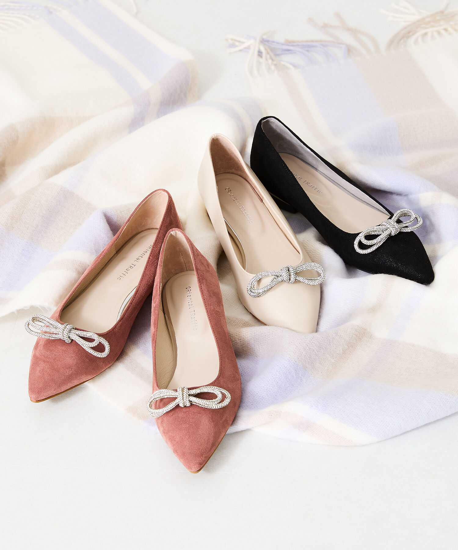 ORiental TRaffic「【トレンド】ビジューリボンフラットパンプス/41310 人気 トレンド パンプス 売れてる 上品」|パンプス|PINK