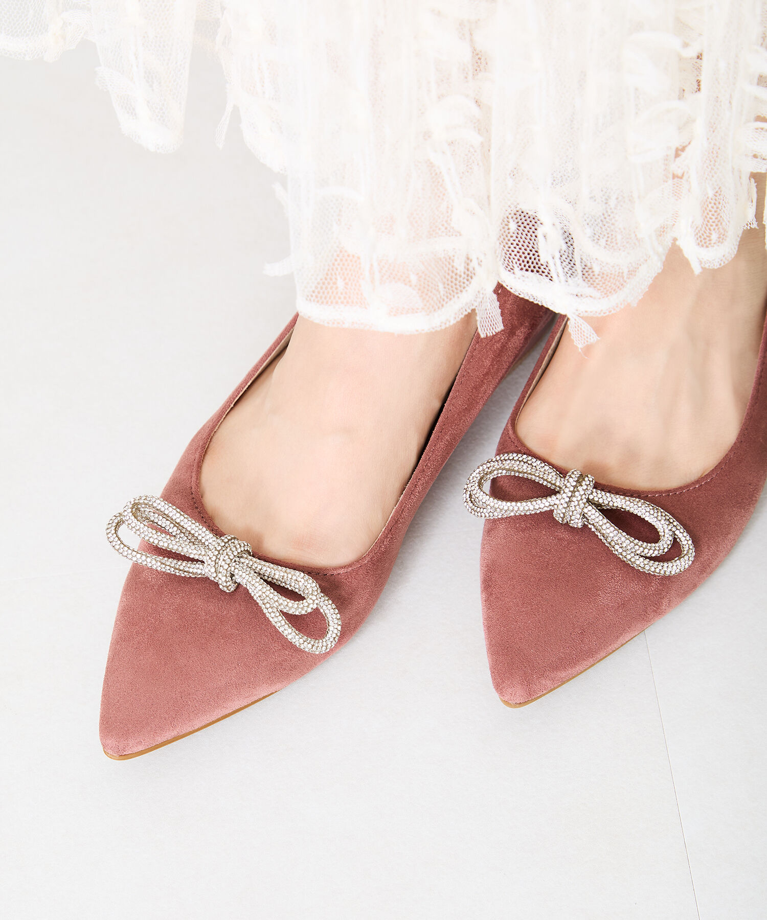 ORiental TRaffic「【トレンド】ビジューリボンフラットパンプス/41310 人気 トレンド パンプス 売れてる 上品」|パンプス|