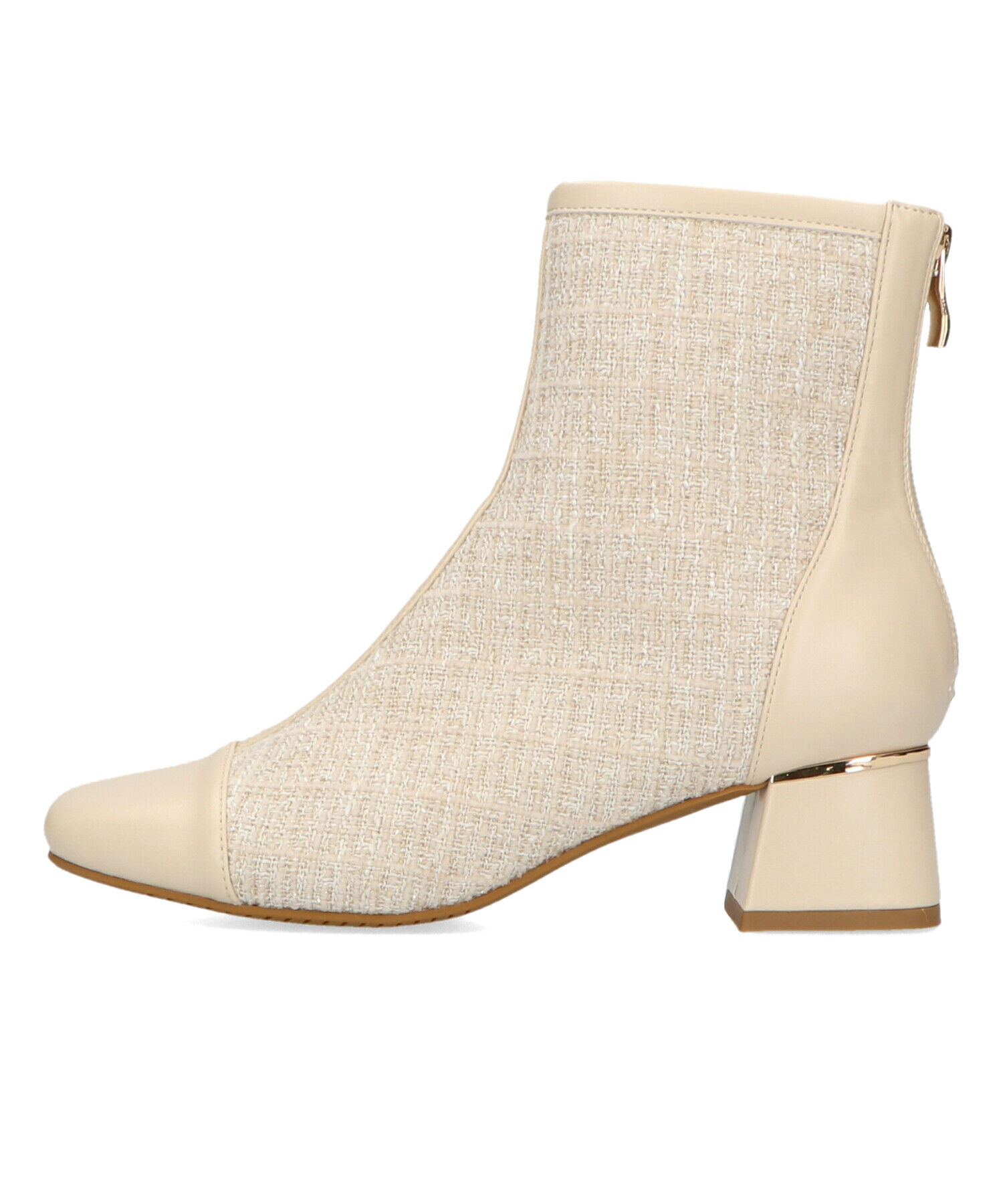 ORiental TRaffic「ツイード 切替 スクエアトゥ ブーツ /41404 ヒール5ｃｍ」|ショートブーツ|