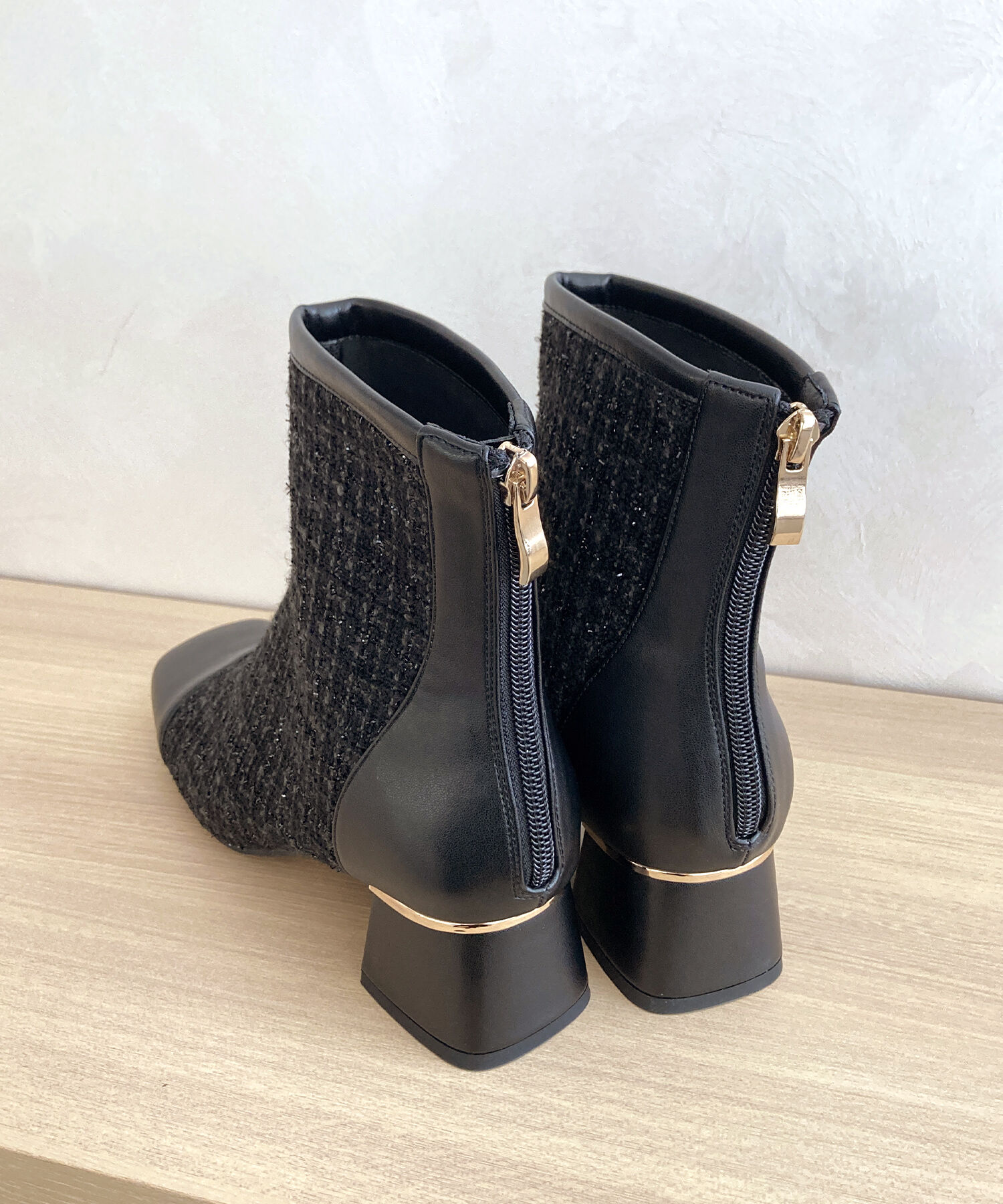 ORiental TRaffic「ツイード 切替 スクエアトゥ ブーツ /41404 ヒール5ｃｍ」|ショートブーツ|