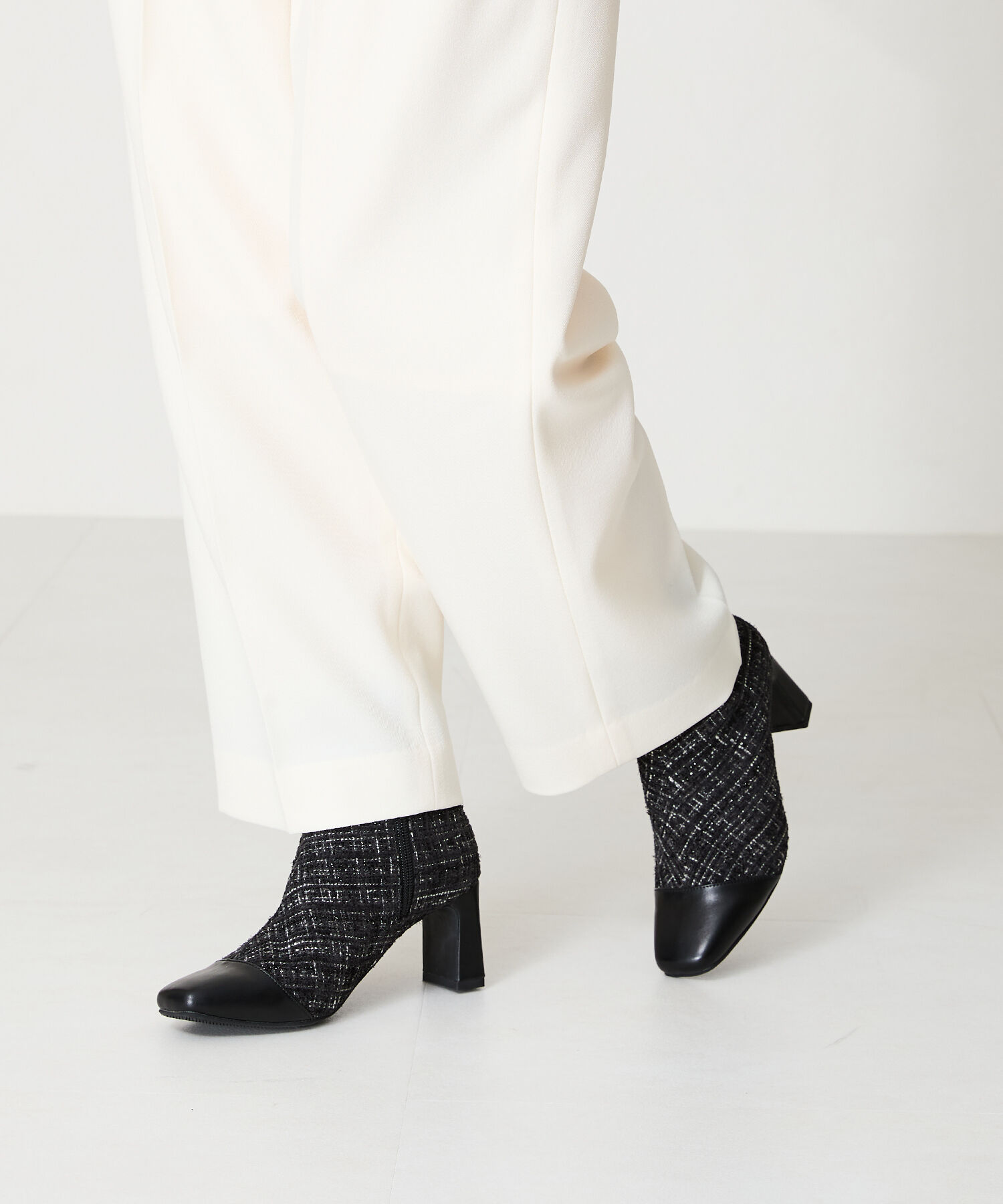 ORiental TRaffic「ビジュー バックル ツイード ヒール ブーツ /41419」|ショートブーツ|