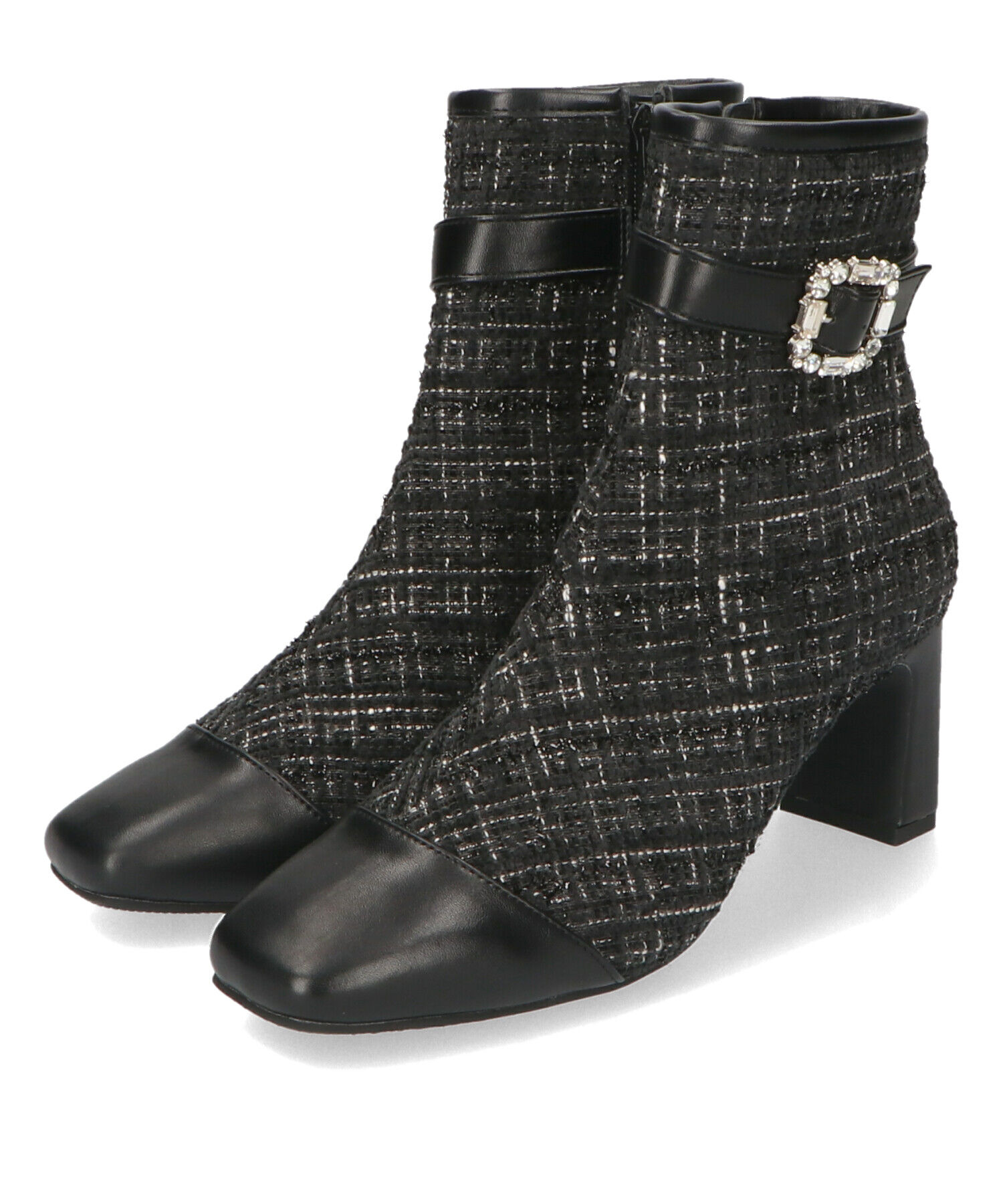 ORiental TRaffic「ビジュー バックル ツイード ヒール ブーツ /41419」|ショートブーツ|