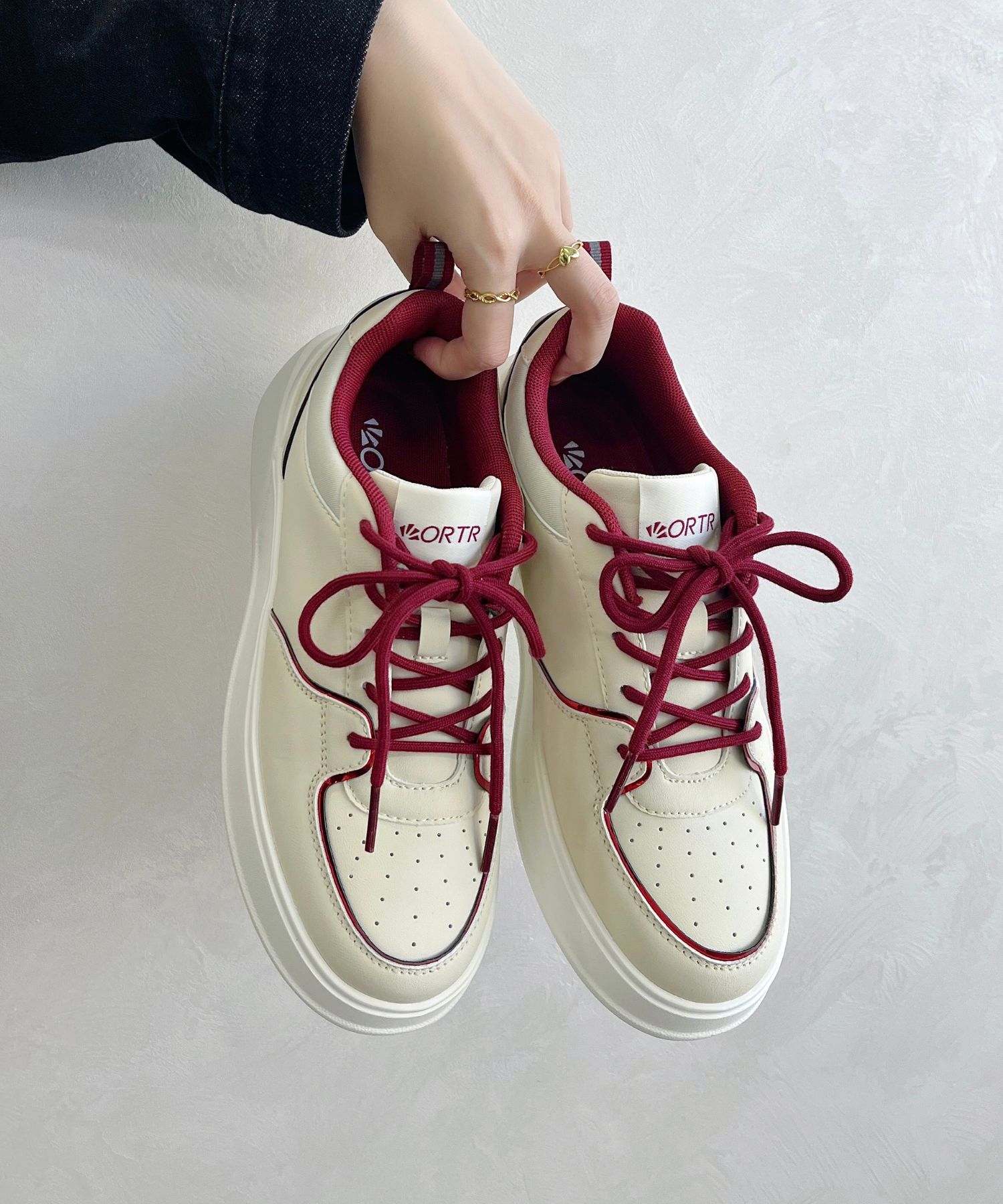 ORiental TRaffic「【新色追加】バイカラー ボリュームソール スニーカー /OT3750 厚底  クッション 軽量」|スニーカー|RED