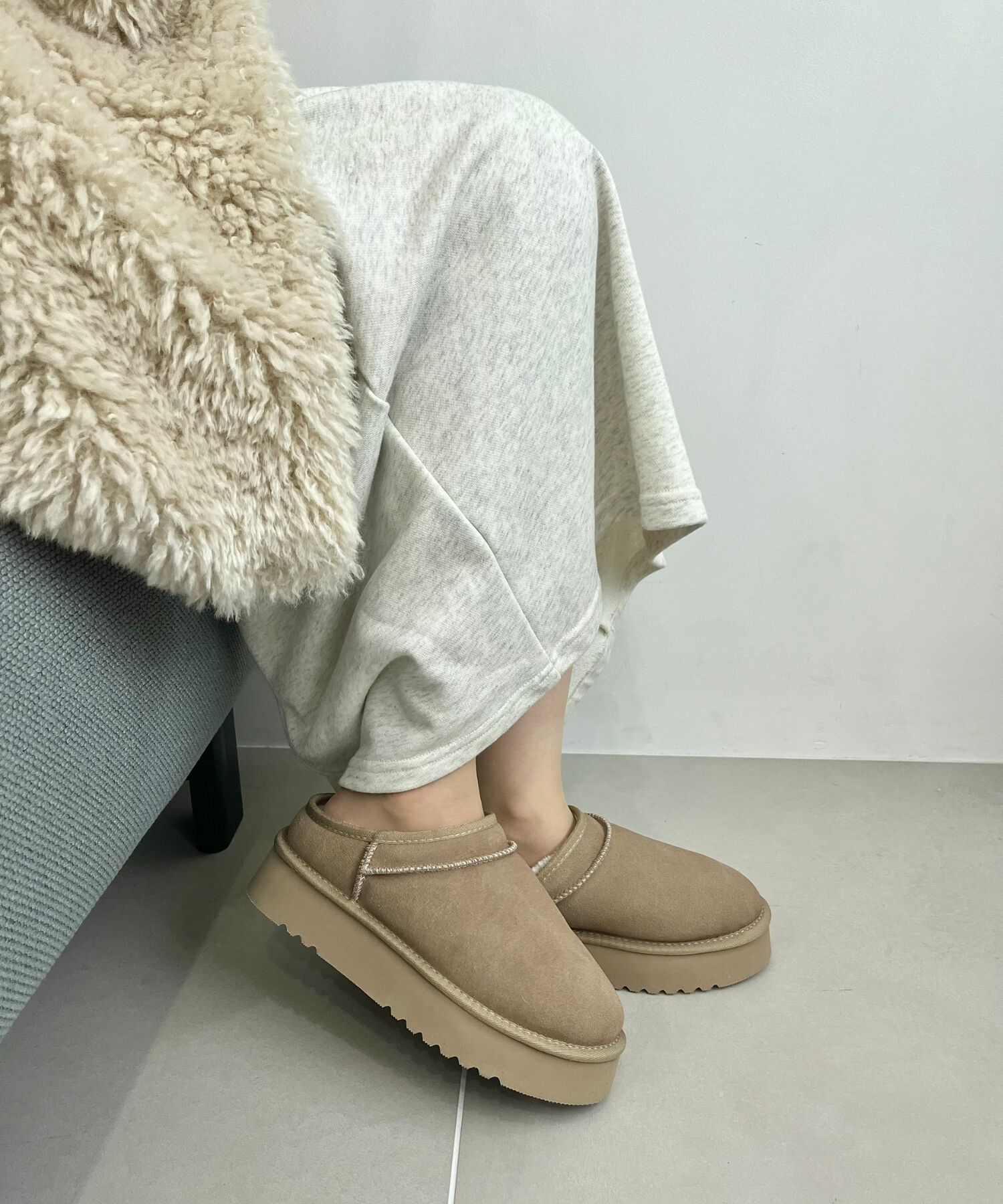 ORiental TRaffic「厚底 ムートン スリッポン シューズ/41320」|ショートブーツ|BEIGE