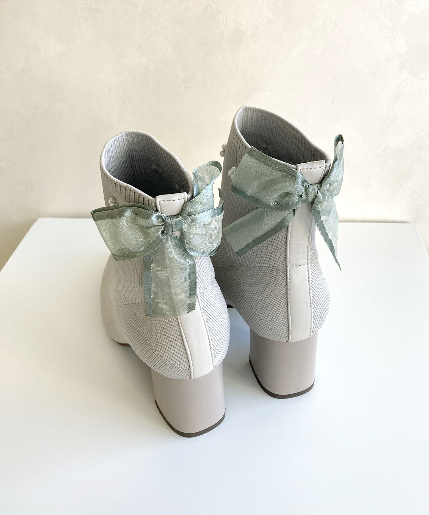 ORiental TRaffic「チュールリボン&times;パール ニットブーツ /41429」|ショートブーツ|