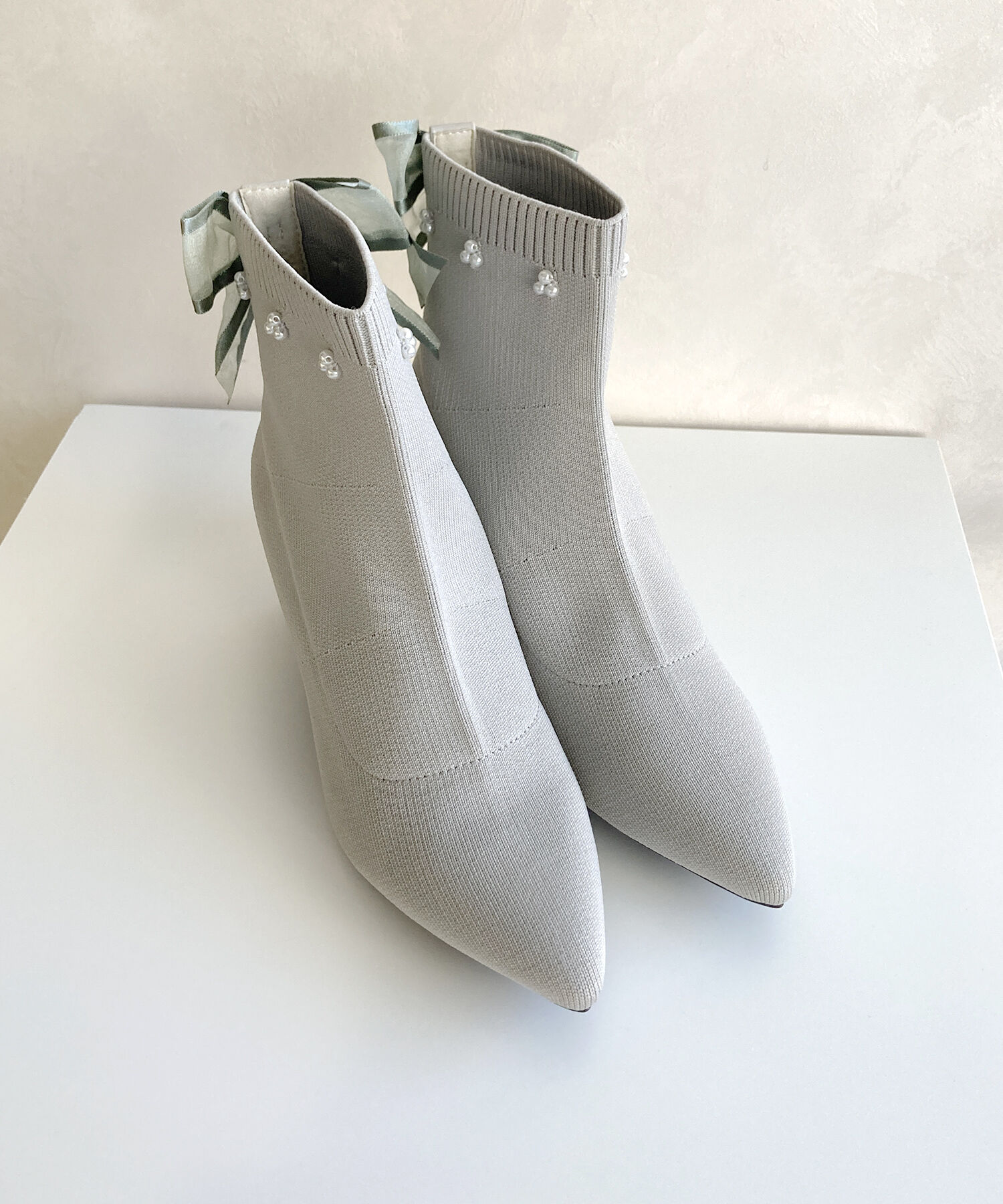 ORiental TRaffic「チュールリボン&times;パール ニットブーツ /41429」|ショートブーツ|