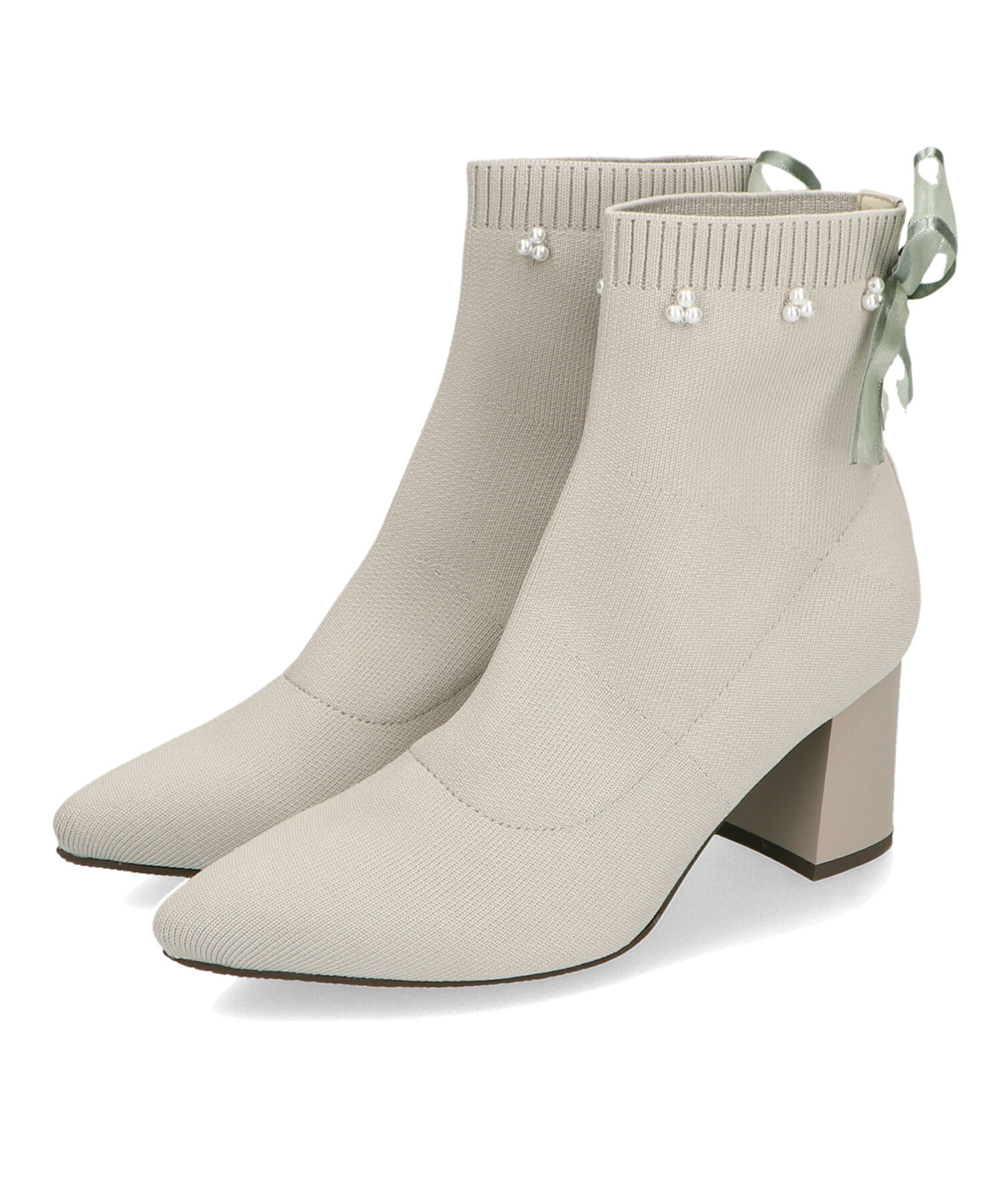 ORiental TRaffic「チュールリボン&times;パール ニットブーツ /41429」|ショートブーツ|