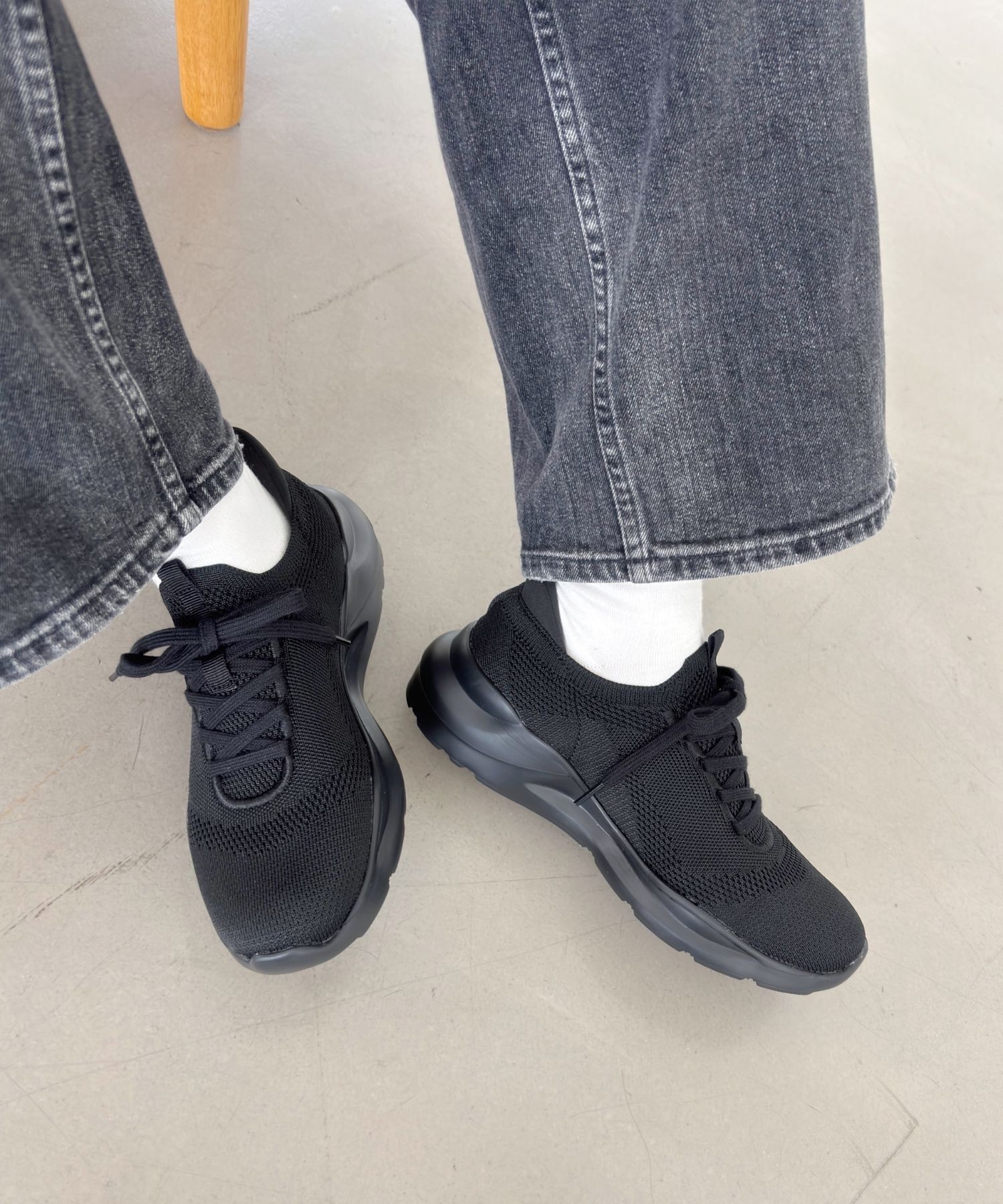 ORiental TRaffic「 【瞬間フィット】 ニットスニーカー /OT3757 軽量 歩きやすい 楽ちん ハンズフリー」|スニーカー|BLACK/BLACK