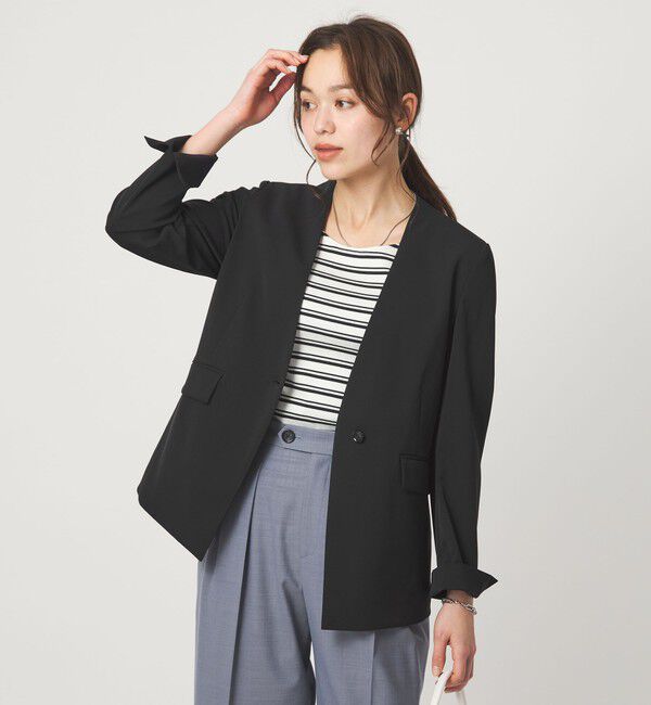 UNITED ARROWS green label relaxing「［size SHORTあり］サラフール ノーラペル ジャケット ストレッチ 接触冷感 UVカット」|ノーカラージャケット|BLACK