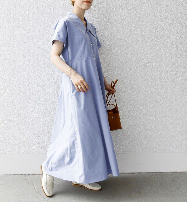 SHIPS any「SHIPS any:〈洗濯機可能〉フラットカラー Vネック フレア ワンピース」|ワンピース|