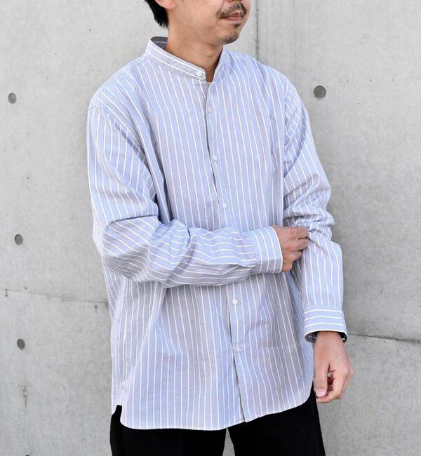 SHIPS any「SHIPS any: ストライプ / ソリッド リラックス バンドカラー シャツ 25AW◇」|シャツ・ブラウス|ライトグレー