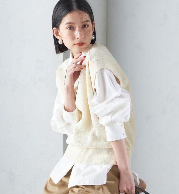 SHIPS for women「〈手洗い可能〉ラメ混 ペーパー 編地 コンビ プルオーバー ◇」|ニット・セーター|