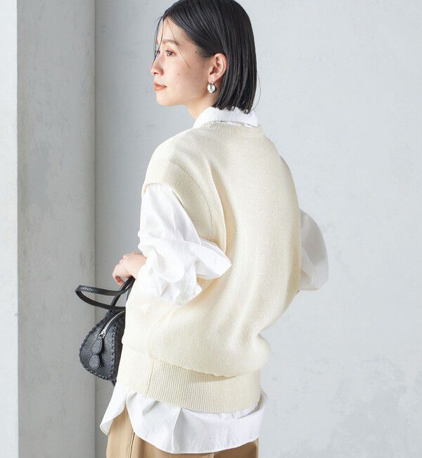 SHIPS for women「〈手洗い可能〉ラメ混 ペーパー 編地 コンビ プルオーバー ◇」|ニット・セーター|