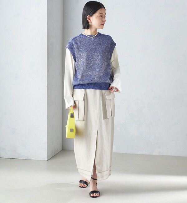 SHIPS for women「〈手洗い可能〉ラメ混 ペーパー 編地 コンビ プルオーバー ◇」|ニット・セーター|