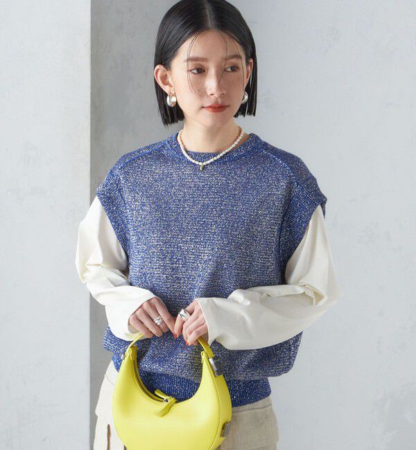 SHIPS for women「〈手洗い可能〉ラメ混 ペーパー 編地 コンビ プルオーバー ◇」|ニット・セーター|