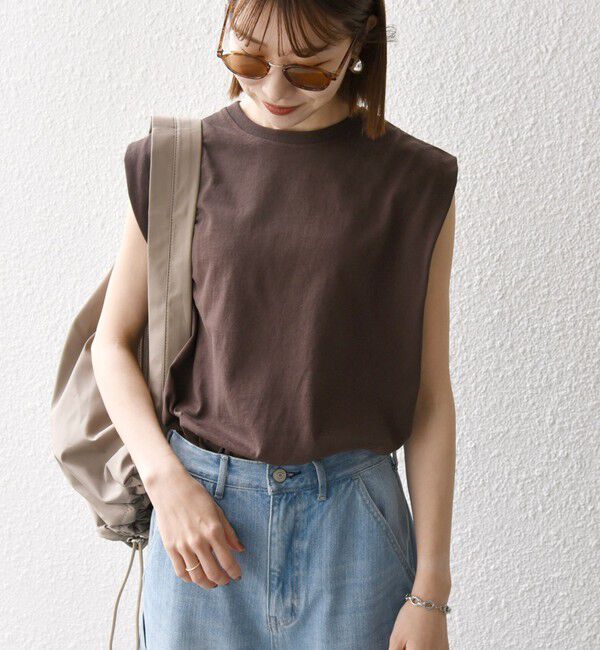 SHIPS any「《一部追加予約》SHIPS any:〈抗菌防臭/洗濯機可能〉USAコットン ラウンドヘム ノースリーブ TEE」|Tシャツ・カットソー|