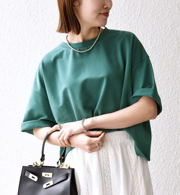 SHIPS any「【WEB限定】SHIPS any:〈洗濯機可能〉インレイ ハーフスリーブ ショートTEE」|Tシャツ・カットソー|グリーン