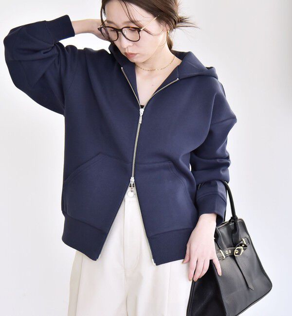 quaranciel「quaranciel:〈洗濯機可能〉ポンチ ダブルジップ スウェット パーカー」|パーカー|ネイビー