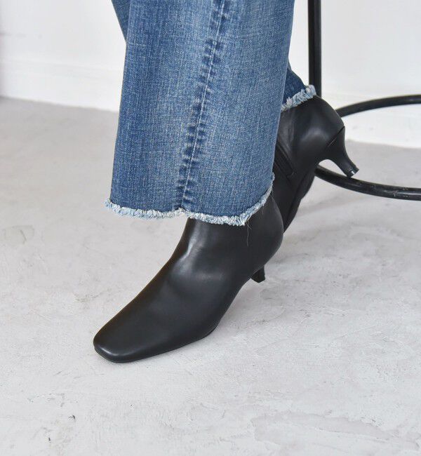 quaranciel「quaranciel: スクエアトゥ ローヒール ショート ブーツ」|ショートブーツ|