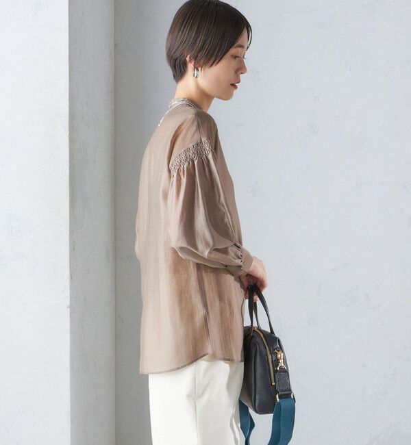 SHIPS for women「〈手洗い可能〉バンドカラー 袖 シャーリング ブラウス」|シャツ・ブラウス|