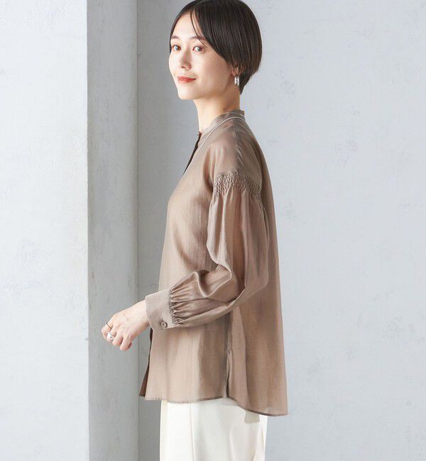 SHIPS for women「〈手洗い可能〉バンドカラー 袖 シャーリング ブラウス」|シャツ・ブラウス|