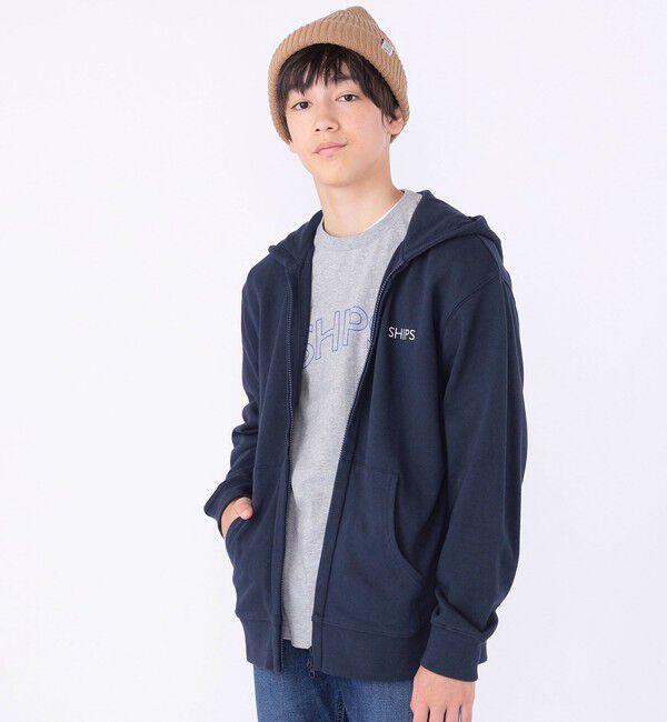 SHIPS KIDS「SHIPS KIDS:140～160cm / ロゴ フード ジップ パーカ」|パーカー|ネイビー