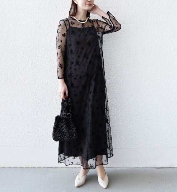 SHIPS for women「kaene:フロッキー レース &times; サテン 2WAY ワンピース（セレモニー対応可）」|ドレス|