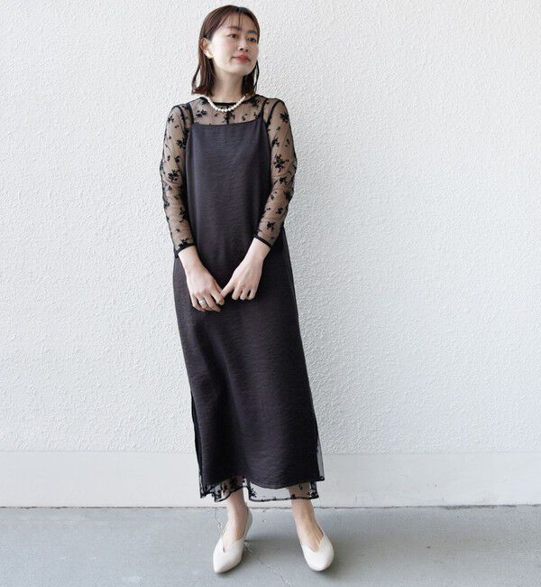 SHIPS for women「kaene:フロッキー レース &times; サテン 2WAY ワンピース（セレモニー対応可）」|ドレス|