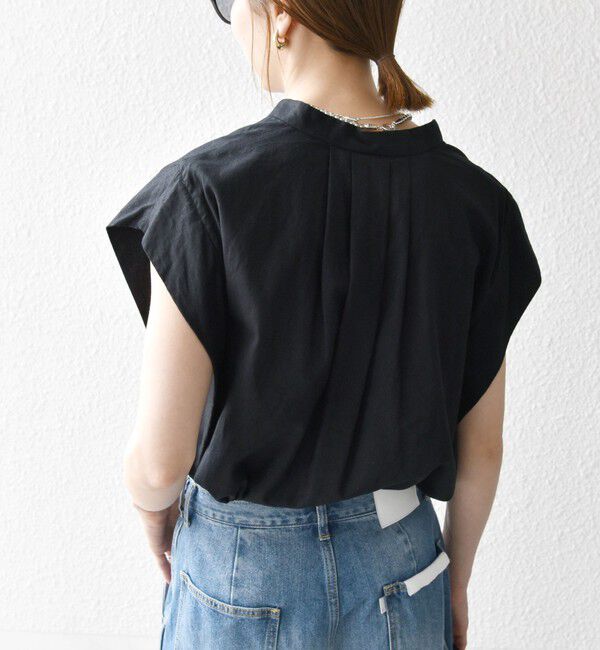 SHIPS any「SHIPS any:〈洗濯機可能〉リネン コットン バンドカラー フレンチスリーブ ポケット シャツ」|シャツ・ブラウス|