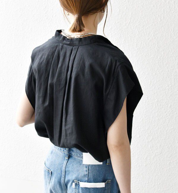 SHIPS any「SHIPS any:〈洗濯機可能〉リネン コットン バンドカラー フレンチスリーブ ポケット シャツ」|シャツ・ブラウス|