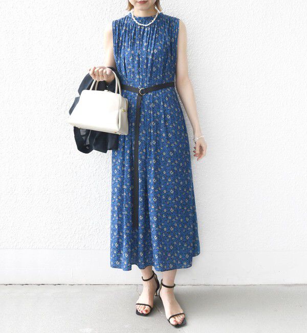 SHIPS for women「〈手洗い可能〉割繊 フラワー プリント ノースリーブ ワンピース」|ワンピース|