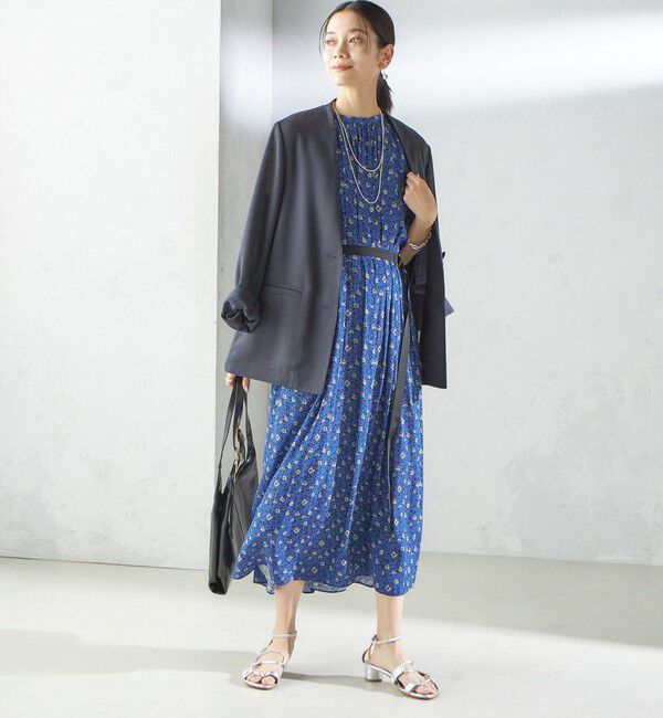 SHIPS for women「〈手洗い可能〉割繊 フラワー プリント ノースリーブ ワンピース」|ワンピース|