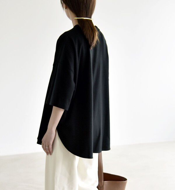 quaranciel「quaranciel:〈接触冷感/汗染み防止加工/洗濯機可能〉ラウンドヘム クルー ビッグ TEE」|Tシャツ・カットソー|ブラック