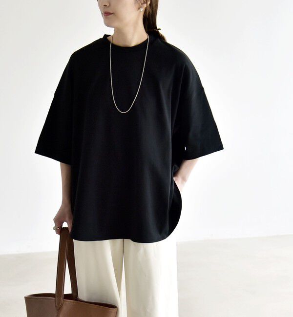 quaranciel「quaranciel:〈接触冷感/汗染み防止加工/洗濯機可能〉ラウンドヘム クルー ビッグ TEE」|Tシャツ・カットソー|