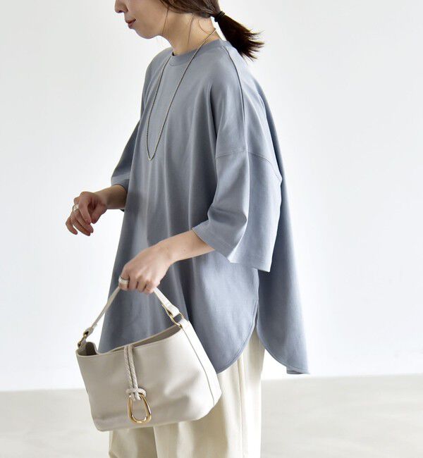 quaranciel「quaranciel:〈接触冷感/汗染み防止加工/洗濯機可能〉ラウンドヘム クルー ビッグ TEE」|Tシャツ・カットソー|