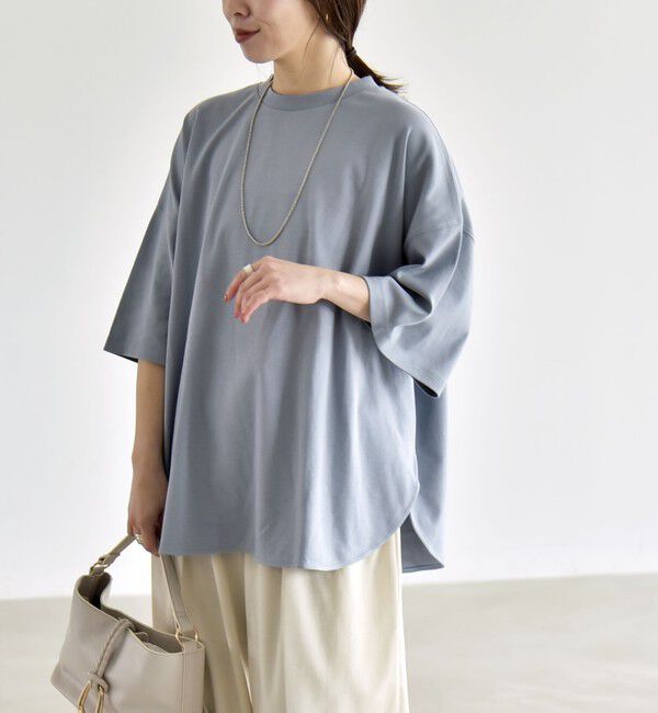 quaranciel「quaranciel:〈接触冷感/汗染み防止加工/洗濯機可能〉ラウンドヘム クルー ビッグ TEE」|Tシャツ・カットソー|