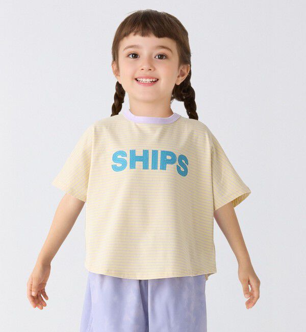 SHIPS Colors 「SHIPS Colors:80～130cm / ロゴ パッチワーク ボーダー Tシャツ」|Tシャツ・カットソー|イエロー