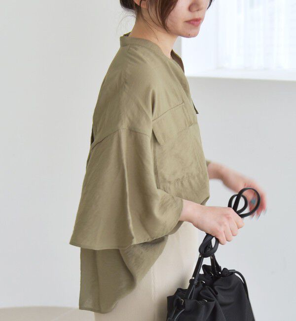 quaranciel「quaranciel:〈手洗い可能〉フレア ハーフスリーブ バンドカラー スキッパー シャツ」|シャツ・ブラウス|