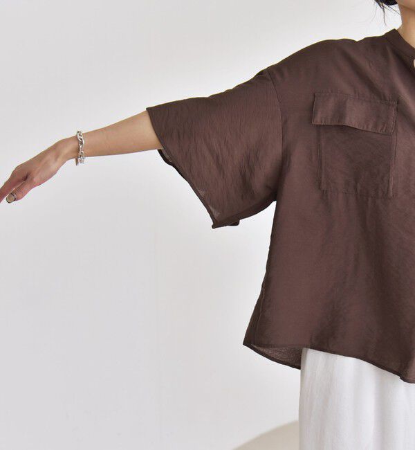 quaranciel「quaranciel:〈手洗い可能〉フレア ハーフスリーブ バンドカラー スキッパー シャツ」|シャツ・ブラウス|