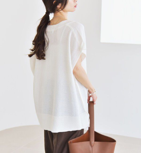 quaranciel「quaranciel:〈手洗い可能〉ラミー ミックス Vネック ノースリーブ シアー ニット」|ニット・セーター|