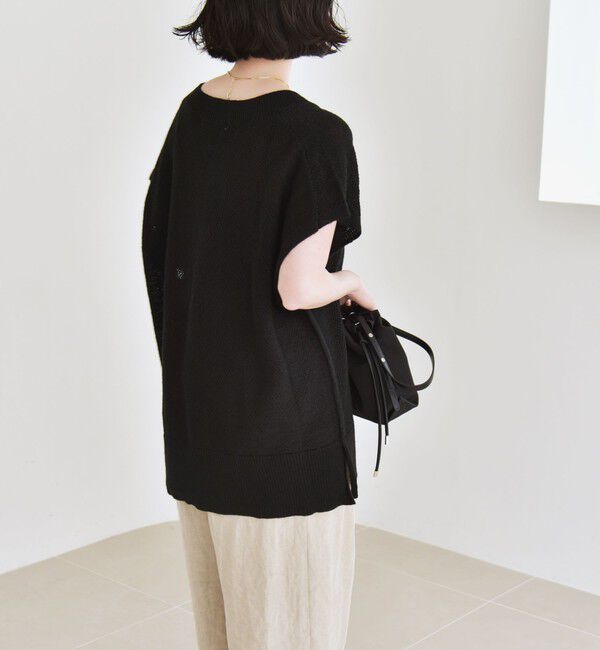 quaranciel「quaranciel:〈手洗い可能〉ラミー ミックス Vネック ノースリーブ シアー ニット」|ニット・セーター|