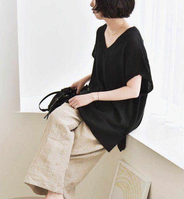 quaranciel「quaranciel:〈手洗い可能〉ラミー ミックス Vネック ノースリーブ シアー ニット」|ニット・セーター|