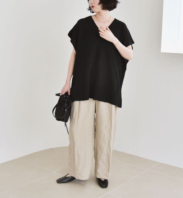 quaranciel「quaranciel:〈手洗い可能〉ラミー ミックス Vネック ノースリーブ シアー ニット」|ニット・セーター|