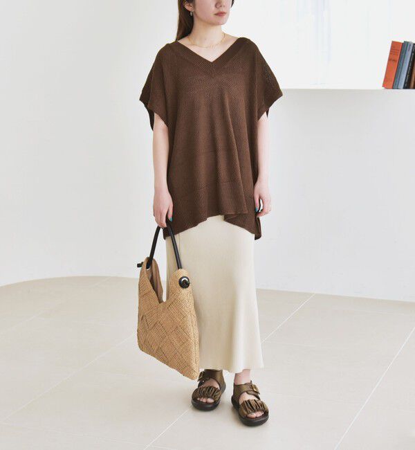 quaranciel「quaranciel:〈手洗い可能〉ラミー ミックス Vネック ノースリーブ シアー ニット」|ニット・セーター|