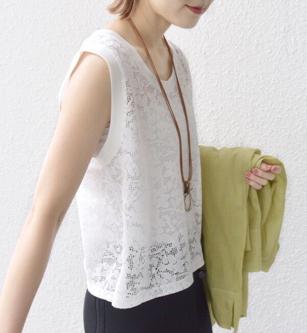 SHIPS for women「〈手洗い可能〉オーガニック コットン レース ノースリーブ プルオーバー」|タンクトップ|