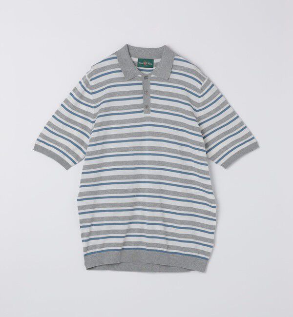 SHIPS「ALANPANE: 16ゲージ マルチボーダー コットン ニット ポロシャツ」|ニット・セーター|トップグレー