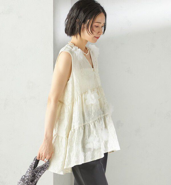 SHIPS for women「TORRAZZO DONNA:〈手洗い可能〉フラワー ティアード ブラウス」|シャツ・ブラウス|