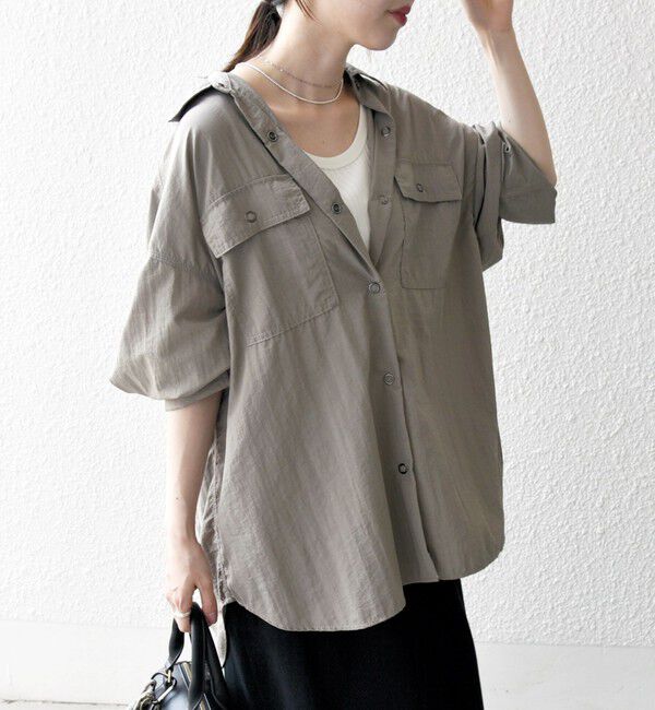SHIPS any「SHIPS any:〈多機能/洗濯機可能〉ナイロン タスラン ポケット ビッグ シャツ」|シャツ・ブラウス|カーキ