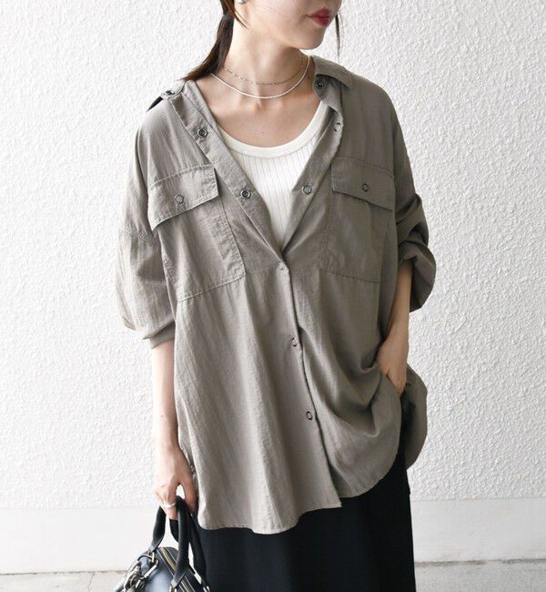 SHIPS any「SHIPS any:〈多機能/洗濯機可能〉ナイロン タスラン ポケット ビッグ シャツ」|シャツ・ブラウス|